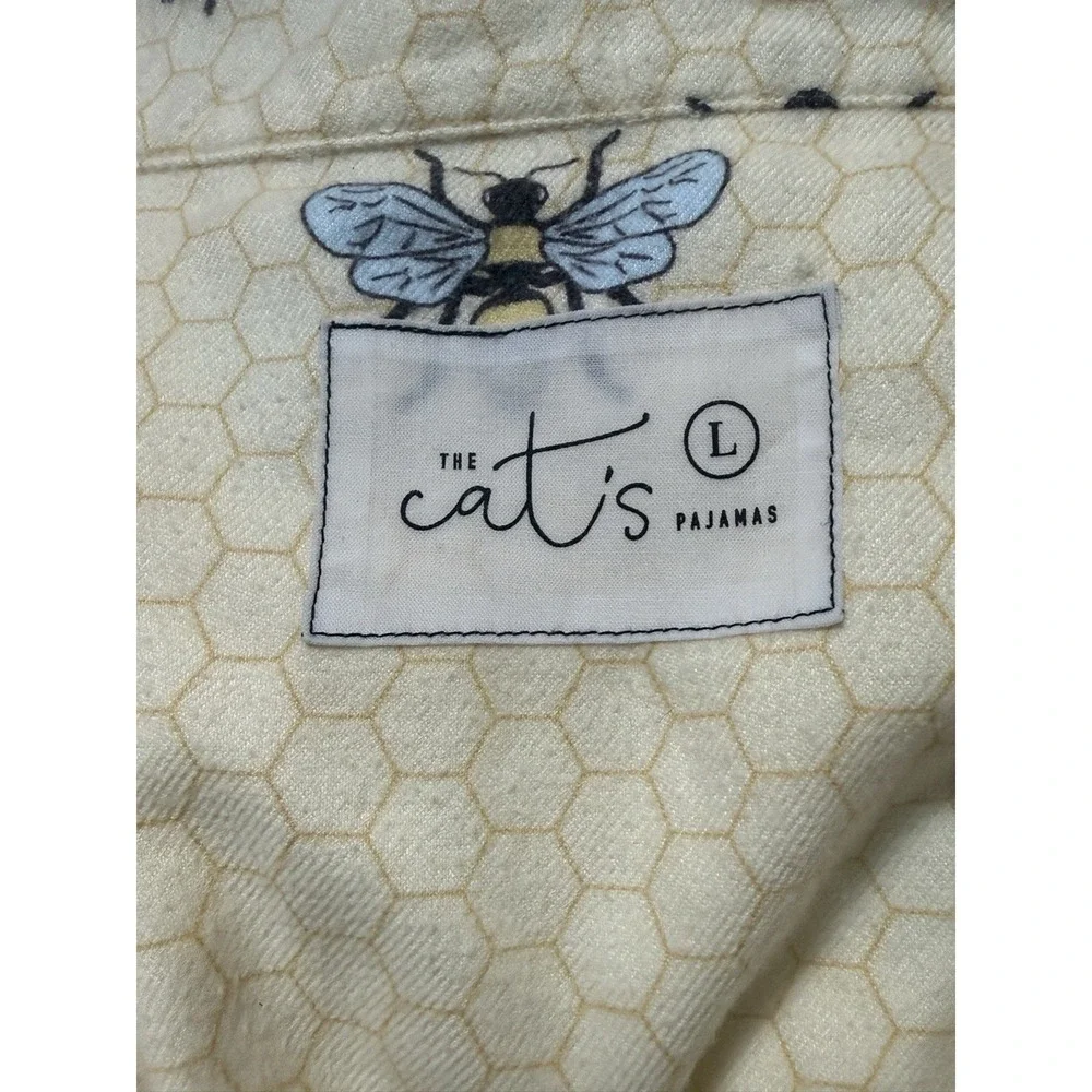 The Cat's Pajamas Queen Bee Flannel Pajama Set LARGE Yellow‎ Cozy Warm